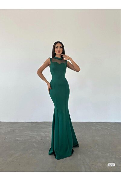 Modafeminen Rochie de seară lungă, model pește, cu paiete, din tul, cu detali...