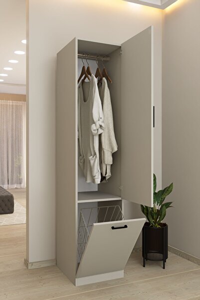 DEMİRBAL MOBİLYA MDF KİRLİ SEPETLİ ASKILI TEK KAPAK DOLAP GARDIROP