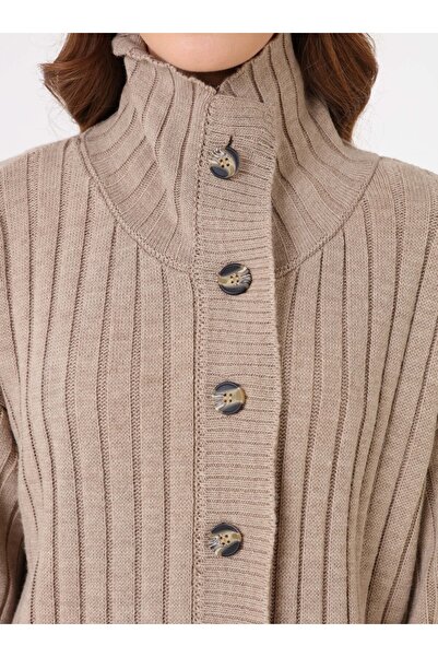 Benin Bone Button Collar Detailed Cardigan & Pants Knitwear Set - Mink -