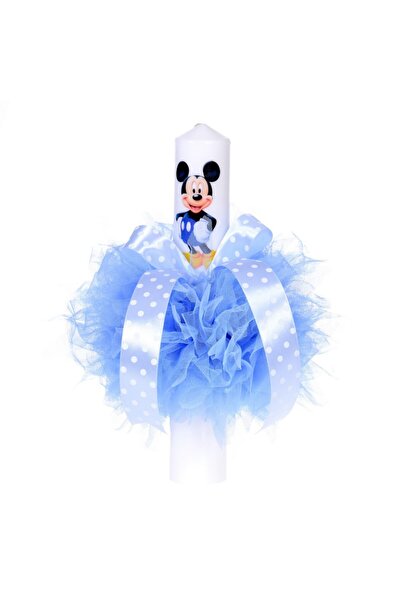 BebeNou Λαμπάδα Βάπτισης με Μπλε Τούλι & Πουά Πουά