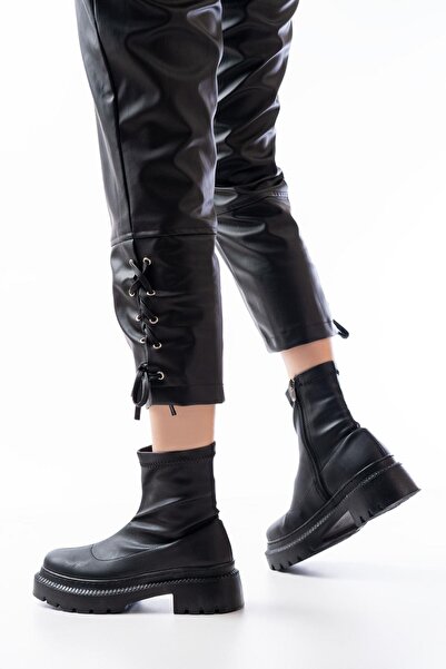 Aymood 236-2011 Black Stretch Zippered Casual Women's Boots