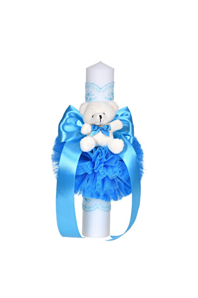 BebeNou Λαμπάδα Βάπτισης Τυρκουάζ Αγόρι με Φιόγκο & Δαντέλα Denikos®