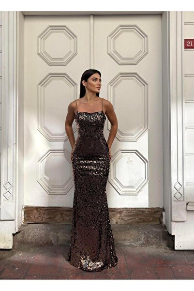 SELİN MODA EVİ Trend Kadife Balık Elbise BAKIR 583220