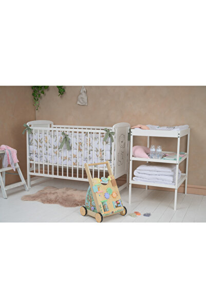 Babyneeds Patut din lemn de pin Timmi 120x60 cm + Saltea 8 cm + Qmini - Masut...