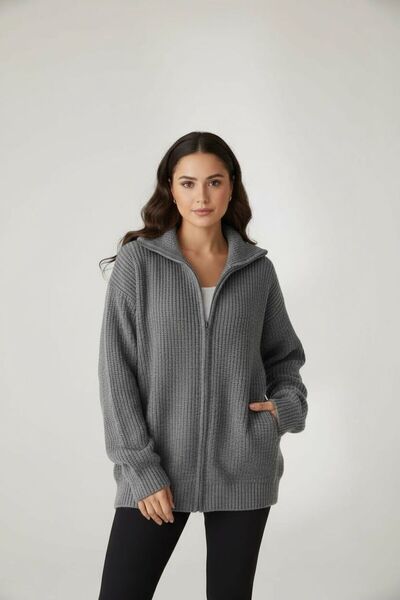 Bliss Γυναικεία πλεκτή ζακέτα με φερμουάρ με γυριστό γιακά