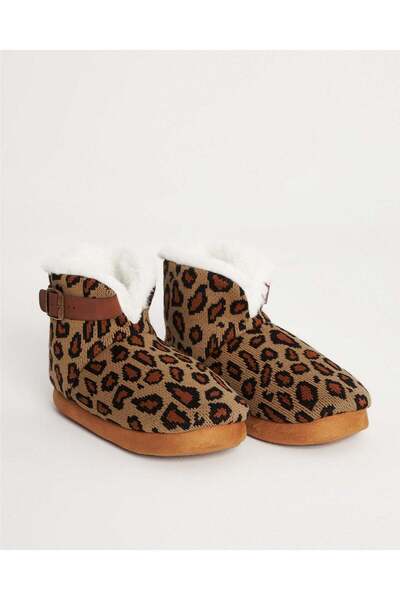 Chirpy Leopar Desenli İçi Peluş Sıcak Tutan Konforlu Kışlık Panduf - Sophia-K