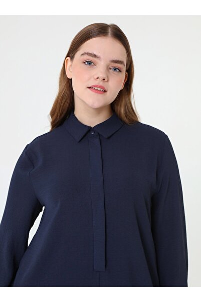 ALİA Yarın Patlı Uzun Tunik&Pantolon Büyük Beden Takım - Lacivert -