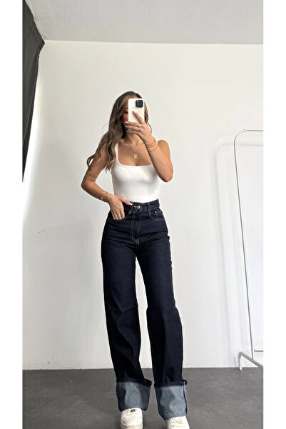 nona butik Τζαζ φαρδύ μπατζάκι Jean - Ναυτικό μπλε