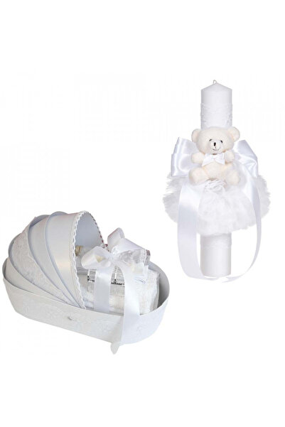BebeNou Set lumânări botez cu ursuleț și leagăn