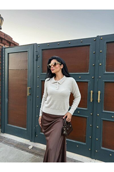 ALVOR Pulover tricotat cu mânecă lungă, guler polo și textură moale