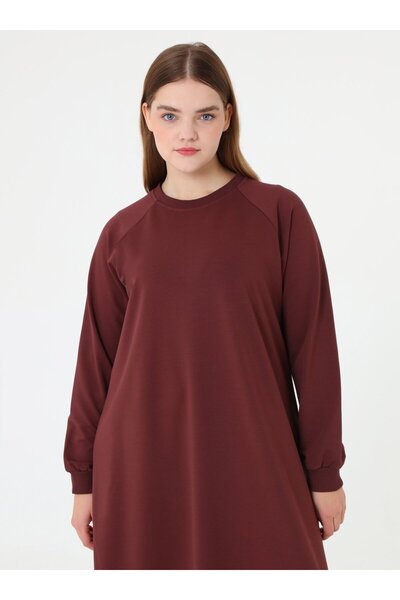 ALİA Reglan Kollu Spor Büyük Beden Elbise - Kızıl Kahve -