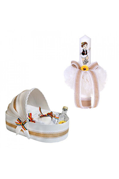 BebeNou Set de botez cu lumânare în leagăn tradițional - Băiat