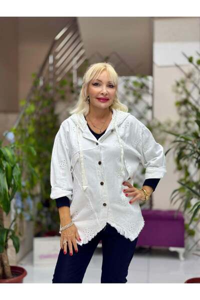 Punta Otantik YG25068 Италианско дънково яке с качулка и копчета, бяло