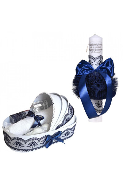 BebeNou Σετ Βάπτισης & Λαμπάδα - Μπλε Δαντέλα Αγόρι Landau Box C1066