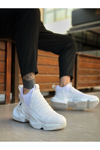 EBRUS TREND Et0401 Laceless Comfortable Thick Sole White Men's Sports Half Ankle Boots