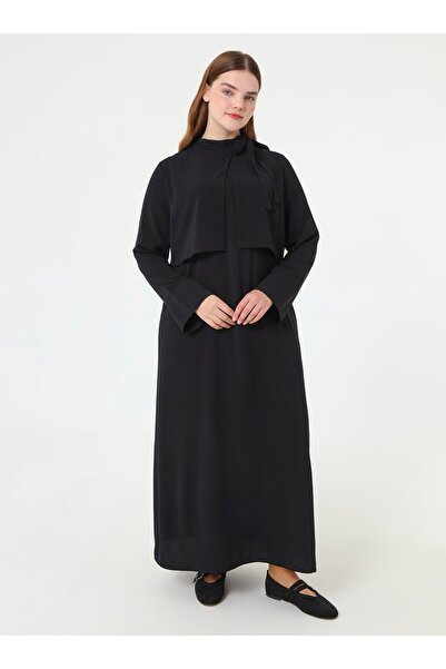 ALİA Bağlama Detaylı Şık Büyük Beden Elbise - Siyah -
