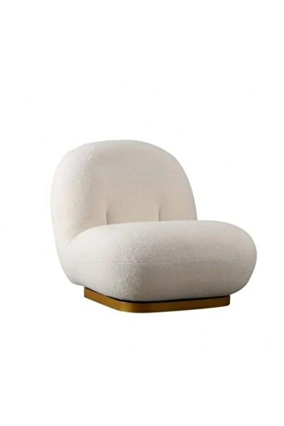 HOMEZ NEED White Bouclé Swivel Chair with Movable Round Base