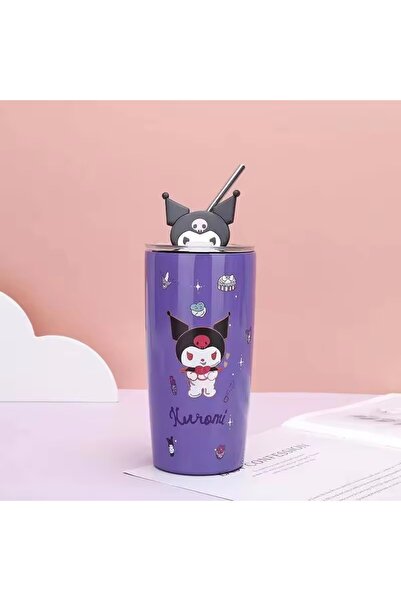 synshop Kuromi Suluk Matara Pipetli 304 Çelik Termoslu Bardak 600ml Okul Ofis Her Yerde Sıcaklığı Koruma