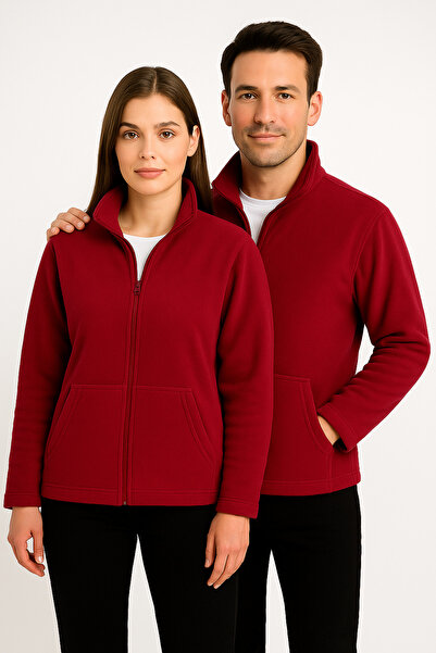 KaeLaurean سترة صوفية للجنسين باللون الأحمر الداكن مضادة للتكور وغير قابلة للوبر بقصة قياسية وسحاب كامل مقاومة للبرد