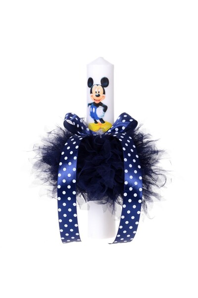 BebeNou Λαμπάδα Βάπτισης με Μπλε Τούλι & Πουά για Αγόρια