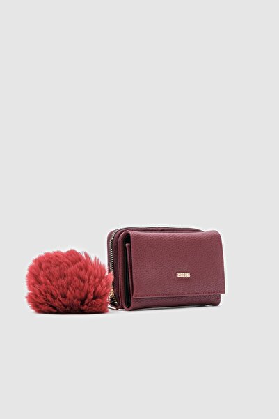 OLLBAG Maloni Burgundy Soft Wallet with Pompom Detail