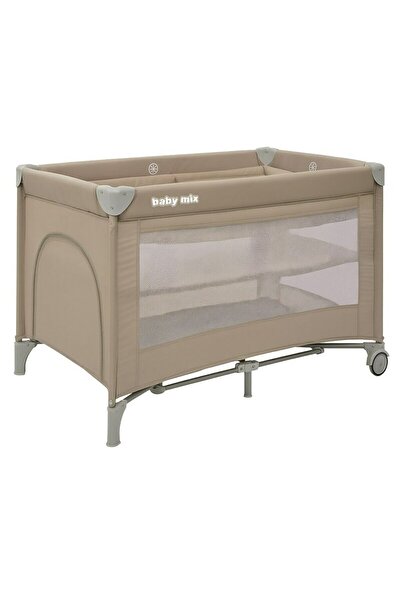 Babymix Patut pliant, Baby Mix, Cu doua nivele, 2 roti, 120 x 60 cm, Beige