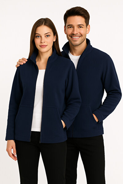KaeLaurean Unisex Navy Blue Anti-Pilling Non-Pilling Standard Fit Full Zip Cold-Proof Fleece Cardigan