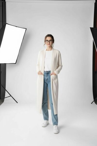 Bliss Women's Double Pocket Shawl Collar Long Length Knitwear Fabric Cardigan