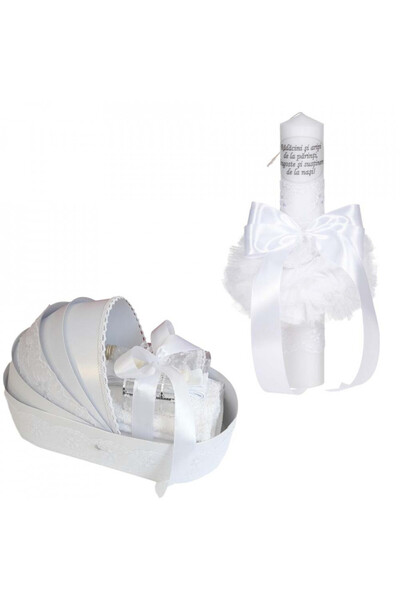 BebeNou Σετ λαμπάδας βάπτισης Unisex με λευκή Δαντέλα
