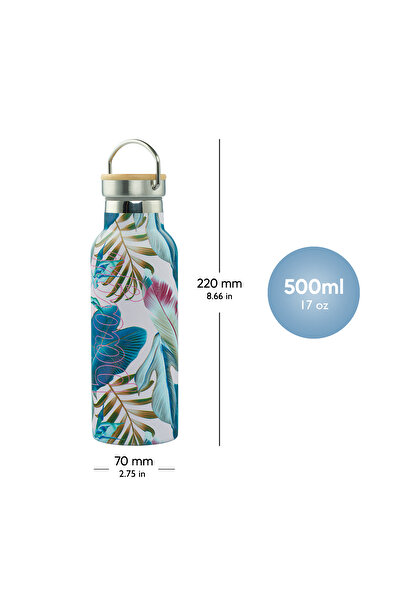 Baagl Thermo bottle with bamboo lid Leafs, 500 ml