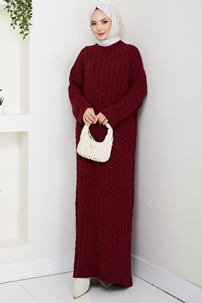 hafsamina Πλεκτό Φόρεμα Πλεκτομηχανής Βουργουνδίας HM2526