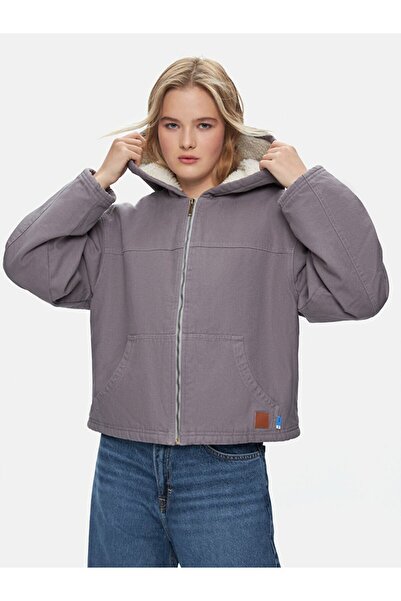 Ltb Long Sleeve Hooded Plush Purple Jacket