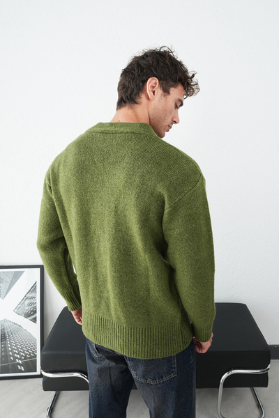 İLKCET MODA Men's Khaki Oversized Premium Knitwear Cardigan