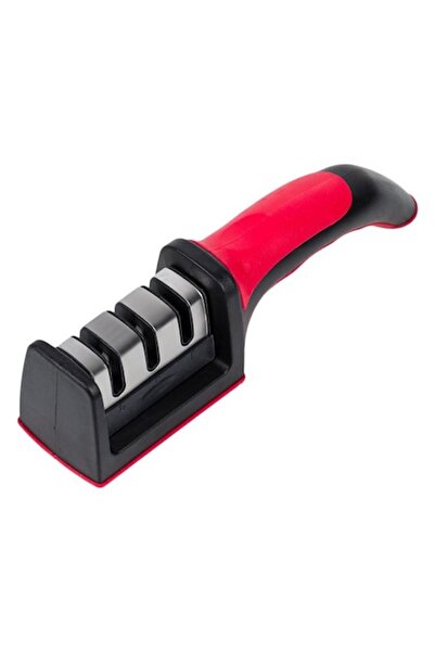 dalimag Knife sharpener - 3 positions (2 ceramic, 1 tungsten), detachable head, non-slip handle, red-black,