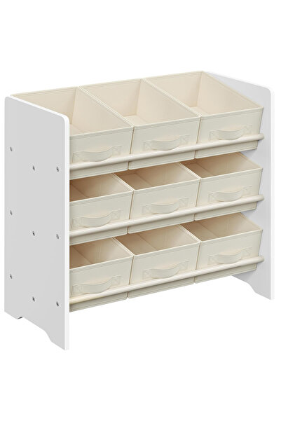SONGMICS Raft pentru jucării și cărți 63x30x60 cm, cu 9 cutii textile detașabile, MDF, alb