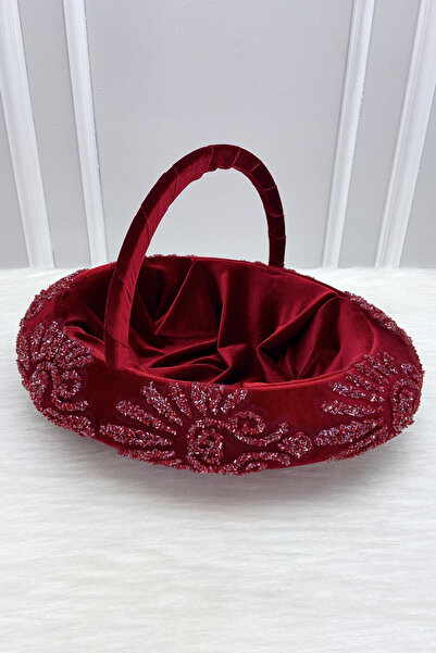 ZEYMERADE سلة العروس الليلية باللون العنابي، خرز زجاجي مخملي فاخر مستورد، للخ...