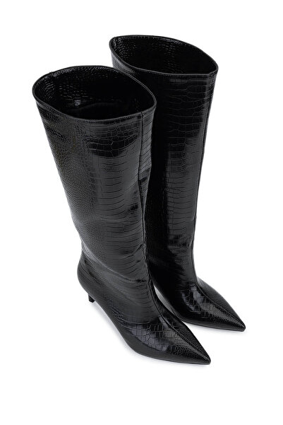 Tamer Tanca Women's Faux Leather Black Crocodile Heeled Boots