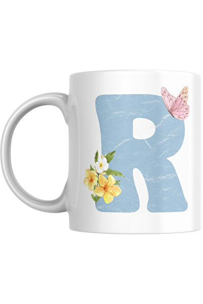 SiestaSafari Coffee Mug with Letter R - Personalized Alphabet with Floral Butterfly, Gift for Woman