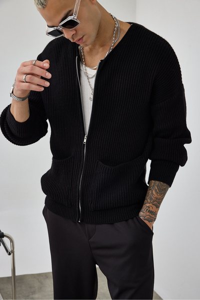 MADZEYMODA Преміум чоловічий светр з блискавкою чорного кольору LS-62003