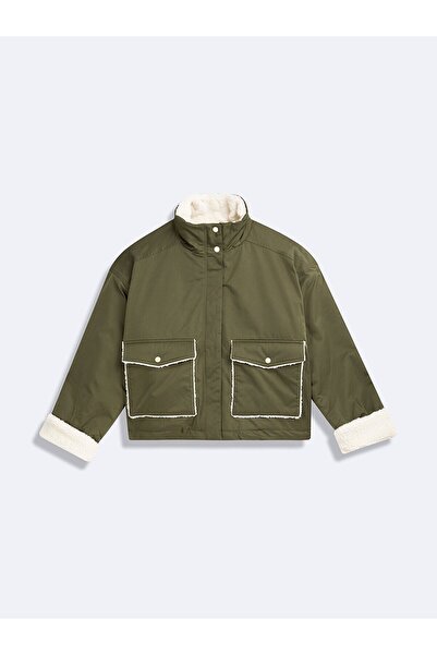 Ltb Green Coat with Fur Detail and Front Pocket
