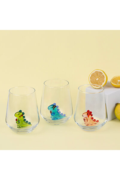 ADAMODART Cute Dinosaur Glass Figured Water Cup with Heart, Set of 3