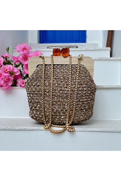 bms tasarım El Yapımı -Kişiye Özel - Ahşap Çerçeveli Siyah Tress Kordon İp Kadın Çanta