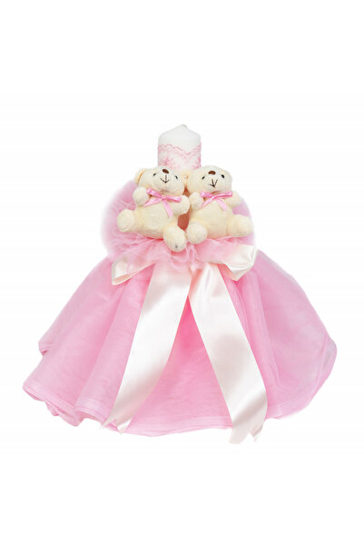 BebeNou Λαμπάδα Βάπτισης Denikos® Ροζ Τούλι με Αρκουδάκια