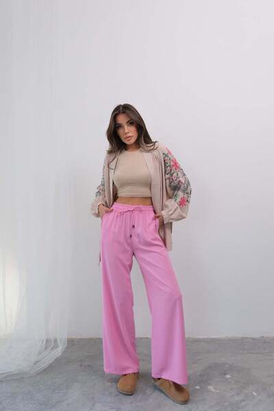 Hatun Atila Relaxed Fit Rope Lace Wide Leg P Palazzo Pants 4316 - Pink