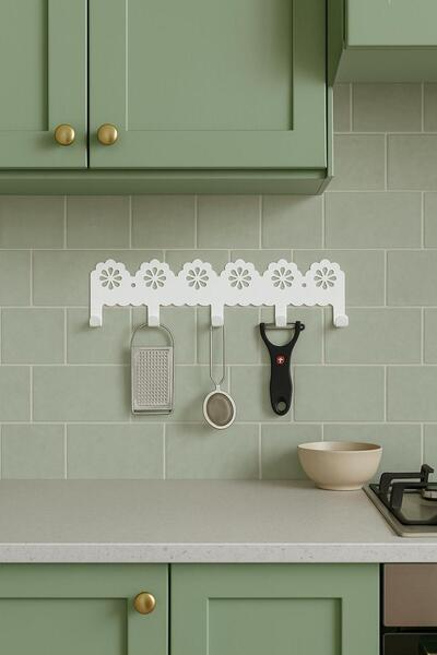 VENON شماعة حائط معدنية مزخرفة بزخارف زهور بيضاء مكونة من 5 قطع، شماعة ملابس،...