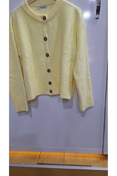 NUR TEKSTİL kadın sarı yumoş önden düğmeli yanları açık hırka standart 36/38 ...