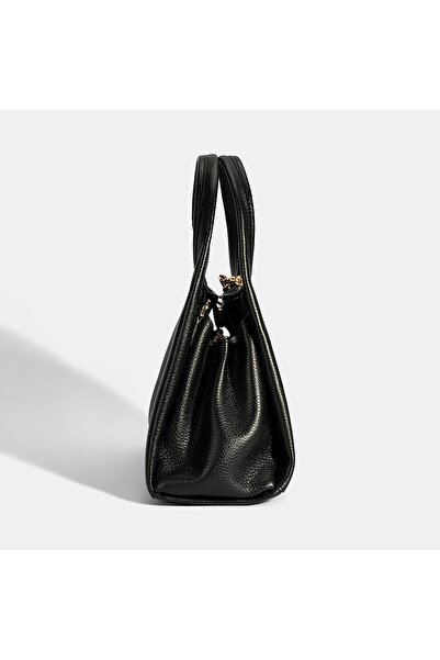 Desa Women's Black Leather Handbag with Charm Accessories