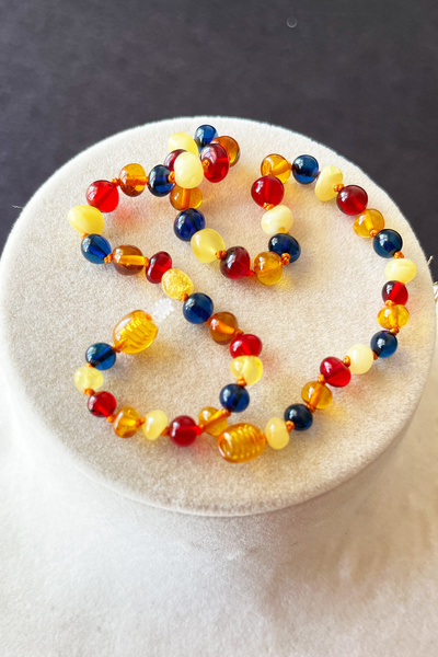 İpek Kehribar Baltic Drop Amber Baby & Child Teeth Necklace – Lithuanian Certified Original, 4 Colored Silk-346