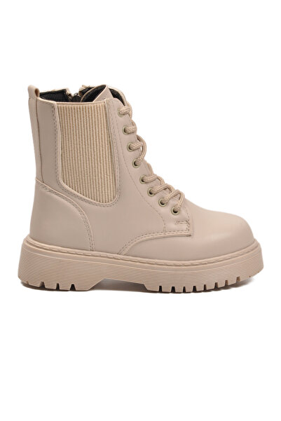 AYAKMOD Bej Polarlı Kaymaz Soğuğa Dirençli Deri Çocuk Bot Tuno 07 F