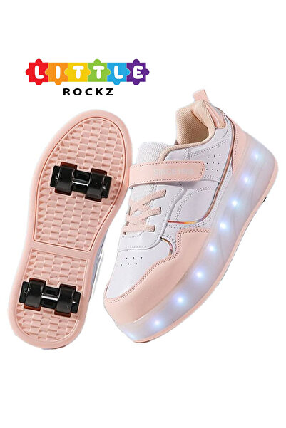 Little Rockz Kids Four Wheel Roller Shoes Rechargeable LED Flash Light Sneaker Skate Heelys Shoes